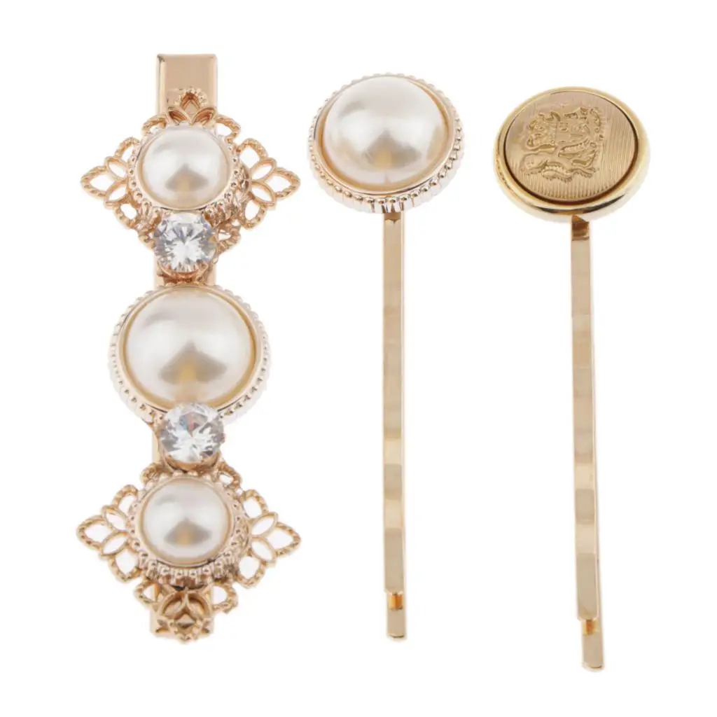 3Pcs Metal Gold Tone Hair Clips Rhinestone Duckbill Clips Hair Accessories