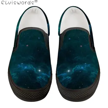 

ElVISWORDS Fashion Lazy Shoes Men Black Galaxy/Universe Pattern Male Spring Summer Casual Loafers Comfortable Slip on Sneakers