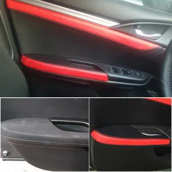 

For Honda Civic 10th Gen 2016 2017 4pcs Microfiber Leather Door Handle Panels Armrest Cover Black with Red Edge