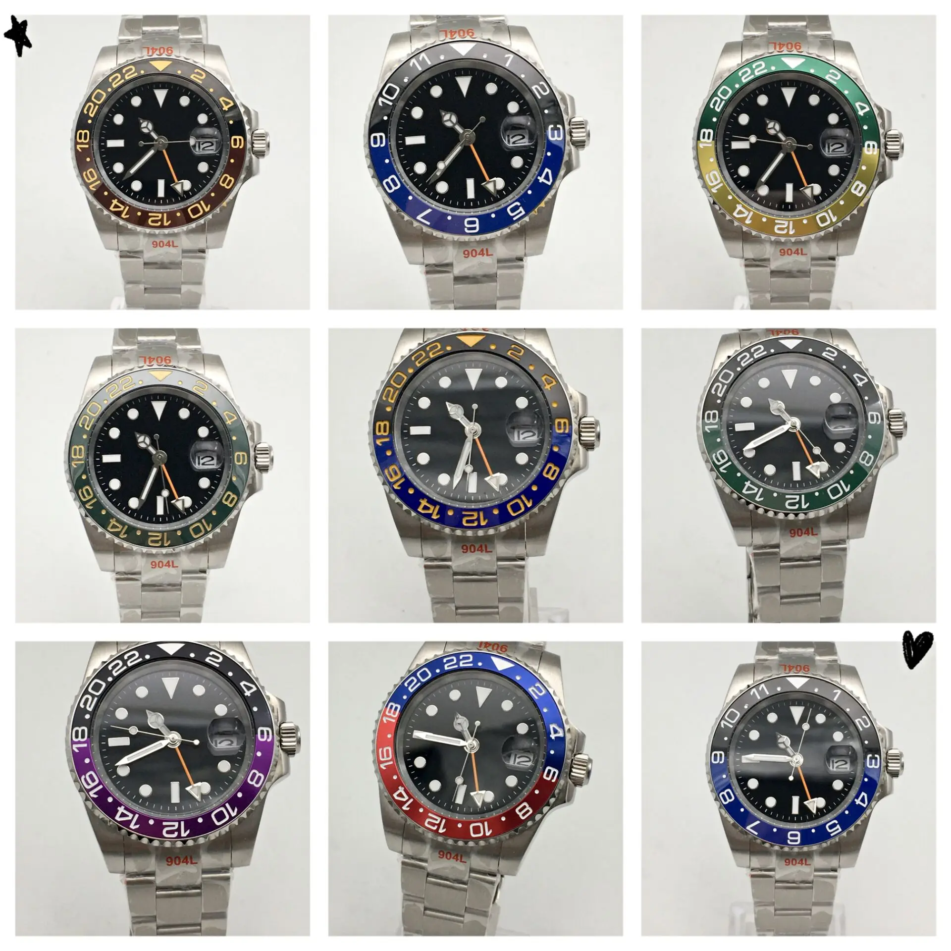 Мужские часы 40 мм GMT автоматический механический черный циферблат светящийся