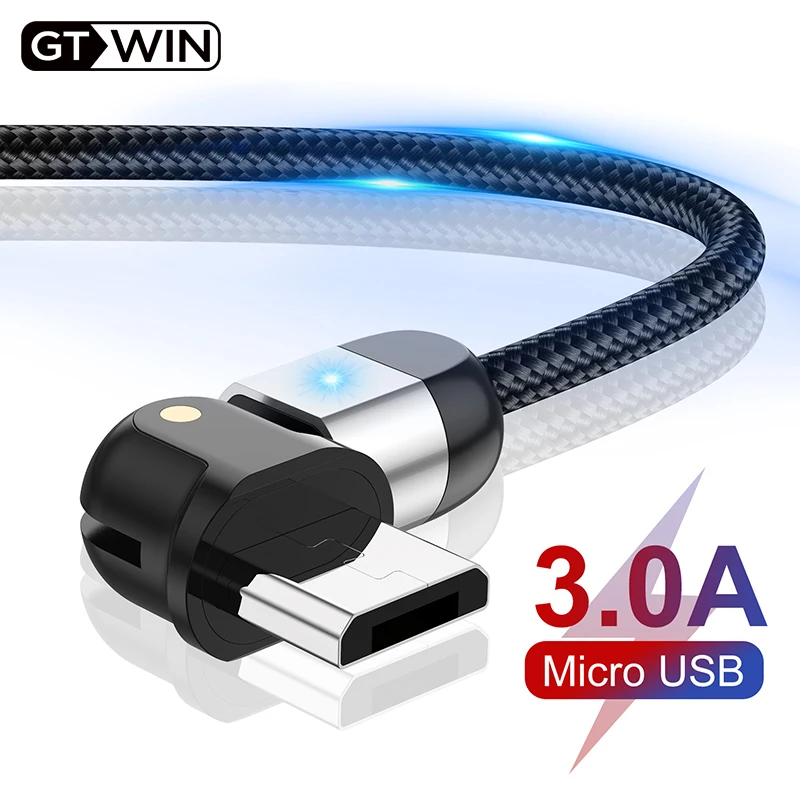 

GTWIN 3A LED Micro USB Cable Fast Charger Data Wire for Samsung Xiaomi Huawei Redmi Note 7 Android Mobile Phone Microusb Cable