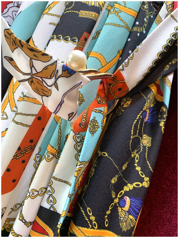 Vintage Style Women Long Dress V Neck Printed Ankle Length Big Swing Dress High Waist Fashion Sashes Clothes Feminina