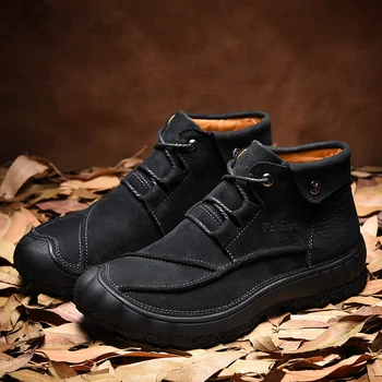 

Genuine Leather Men Boots Autumn Winter Ankle Boots Fashion Footwear Lace Up Shoes Men High Quality Men Hiking Shoes %20198