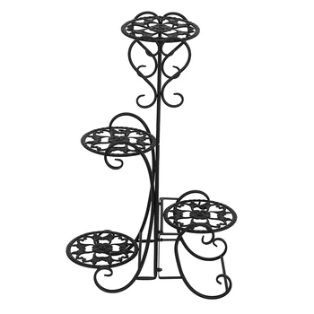 

4 Potted Rounded Flower Metal Shelves Plant Pot Stand Decoration for Indoor Outdoor Garden Black (50 x 82)cm