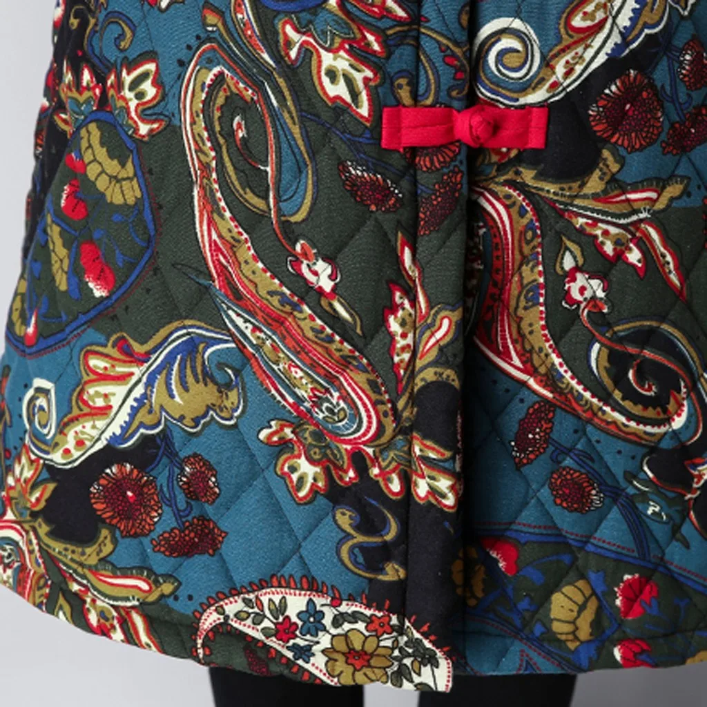 2019 женские теплые парки ретро принт китайский стиль топ на пуговицах блуза с