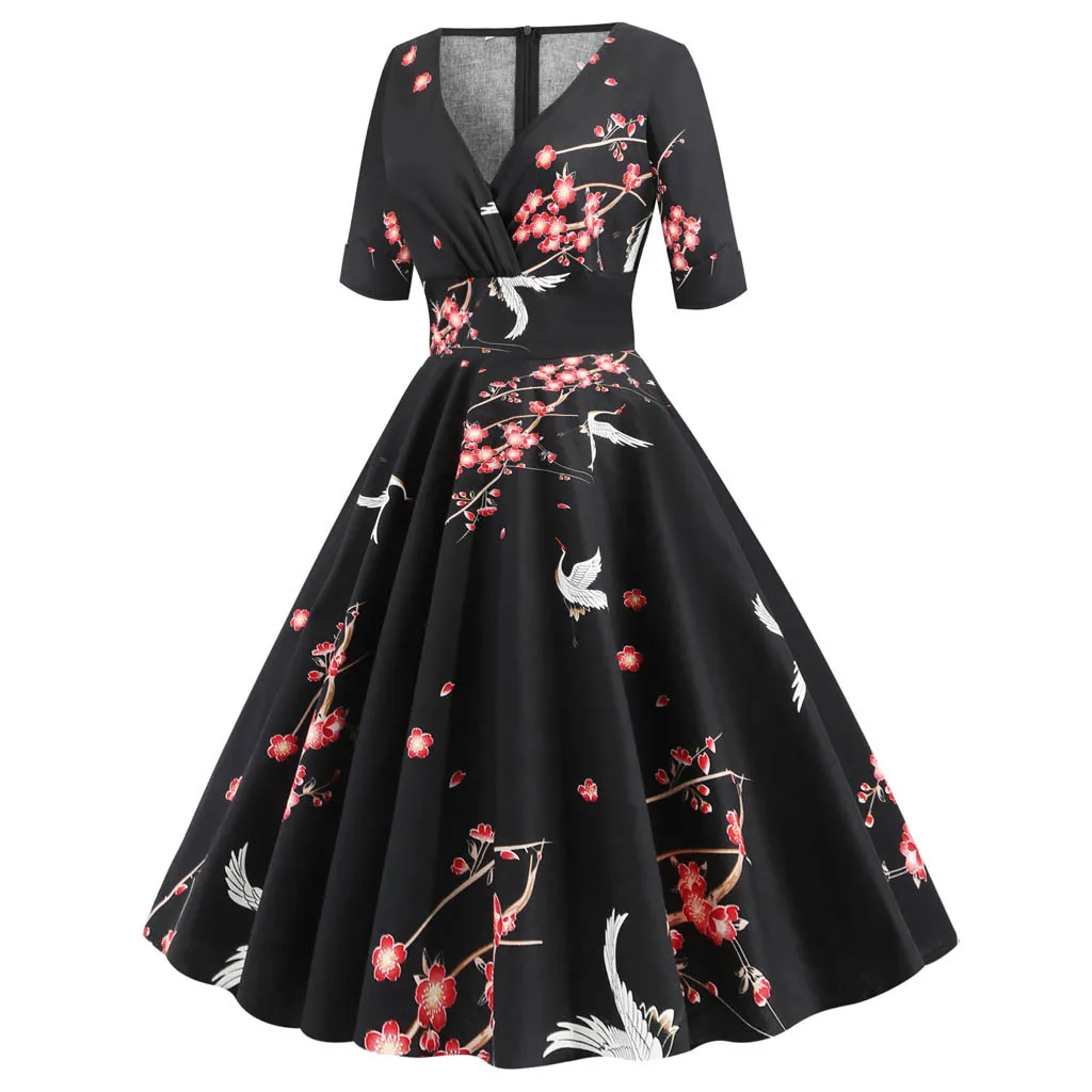 Sukienki ropa mujer vestidos, женское платье, рукав до локтя, цветочный принт, винтажное, для праздника, вечеринки, официальное платье размера плюс, robe hiver femme