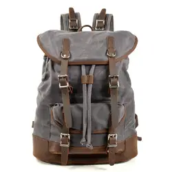 Пересекающийся холст сустава натуральный кожаный рюкзак мужской открытый рюкзак спортивная походная сумка студенческая компьютерная