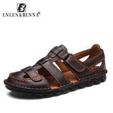 Новинка; мужские сандалии; кожаные уличные мужские сандалии; повседневные пляжные удобные летние мужские дышащие туфли на резиновой подошве; коллекция года; большие размеры 48