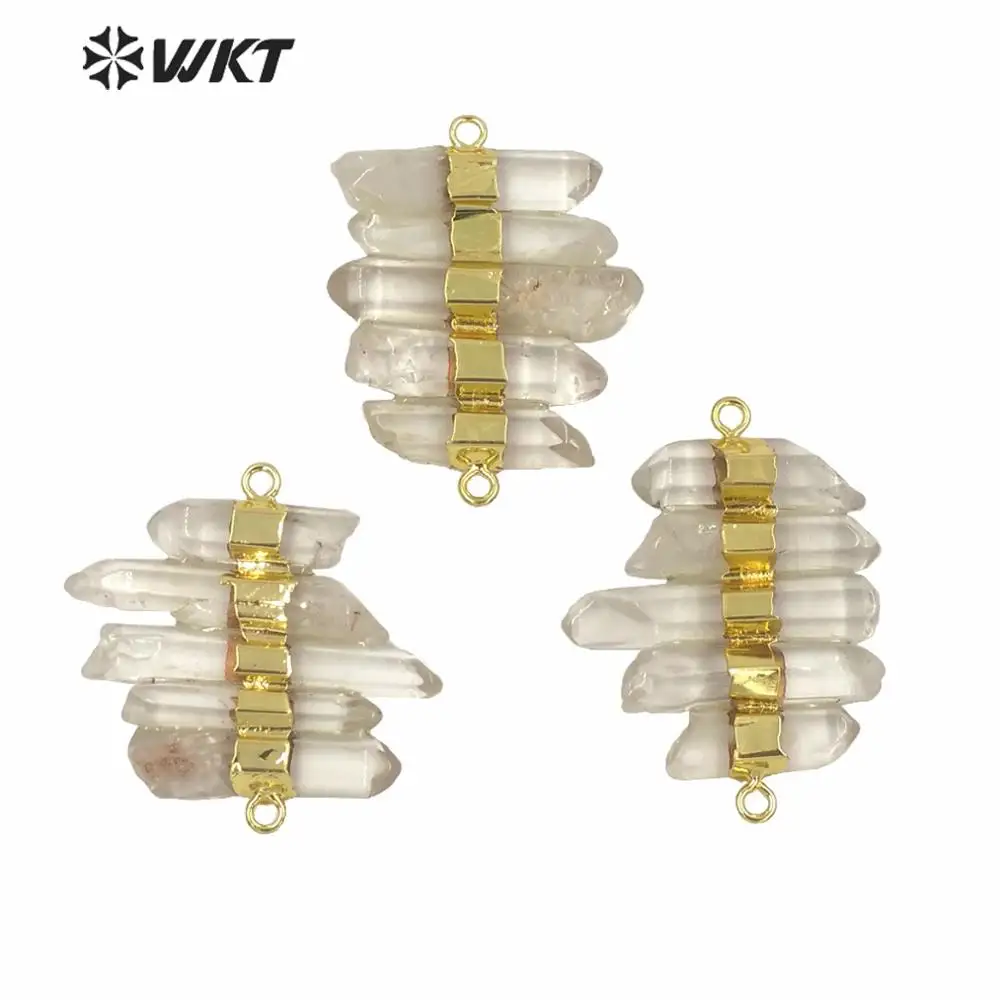 WT-P1612 WKT New Design Gold Electroplated Natural Crystone Quartz Pendant Lady Fashion Double Loops Stone DIY Crafts