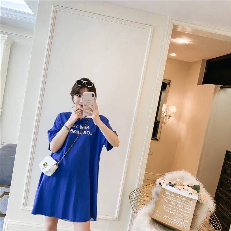 

2019 Summer New Style Large Size Dress Fat Mm Cool Crew Neck Plus-sized T-shirt Printing Dress Women's Fashion