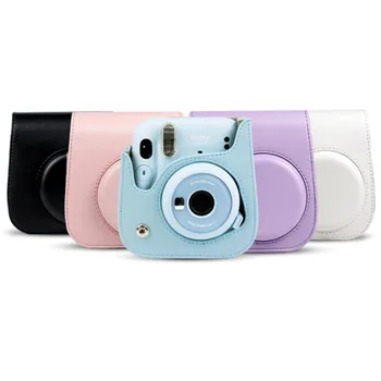 

For Fujifilm Instax Mini 11 Mini11 Shoulder Camera Bag Colorful Solid Color PU Leather Camera Case Cover With Shoulder Strap