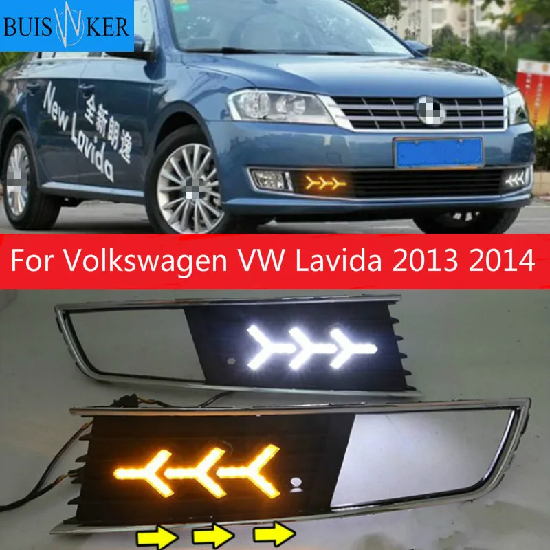 

1 пара для Volkswagen VW Lavida 2013 2014 с желтым сигнальным светом Trun, синяя Ночная лампа, светодиодные дневные ходовые огни