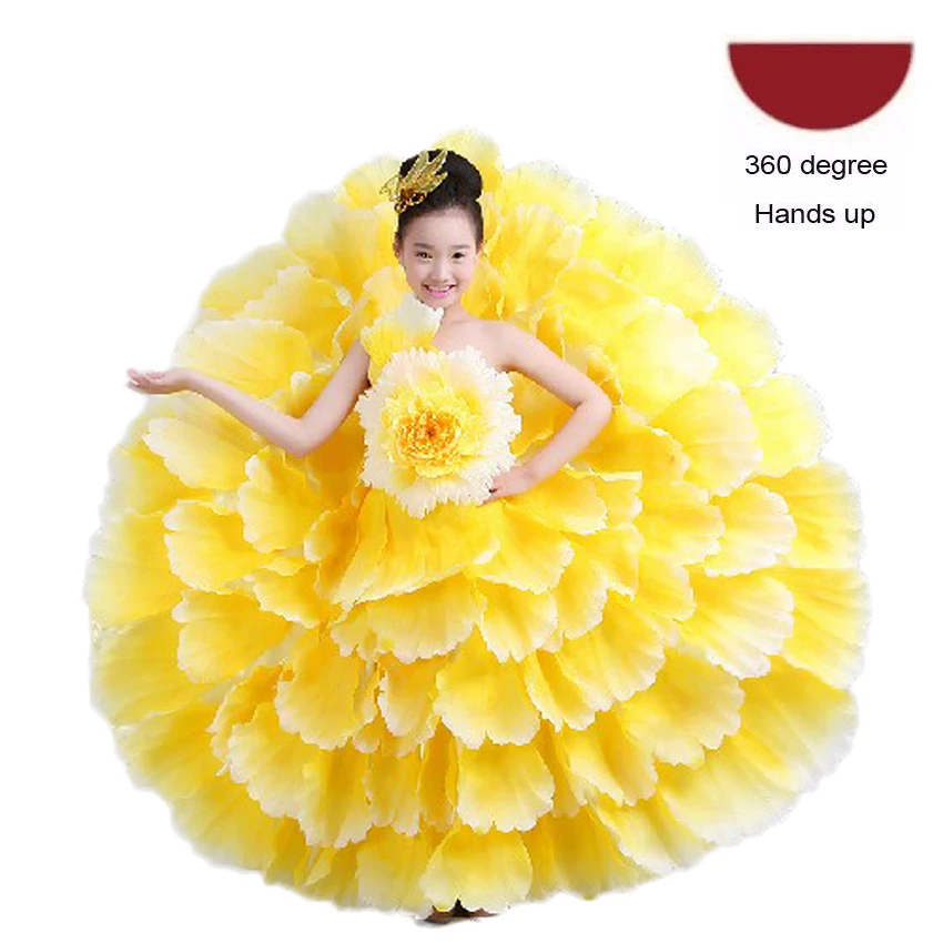 Color4 360 degree 6 видов цветов, испанское платье для девочек, для танцев фламенко, цыганские юбки Одежда для сцены платья для хора, лепестки, детские костюмы, 100 до 160 см - Цвет: Color4 360 degree
