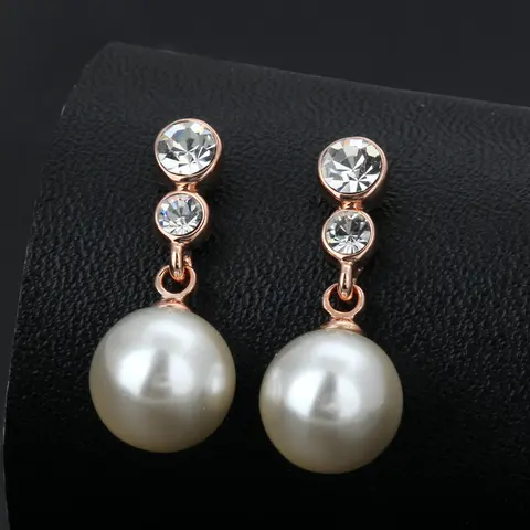 Imitation Pearl Drop Earrings For Women Kpop Zircon Rose Gold Color Wedding Bride Earings Fashion Jewelry 2020 E326