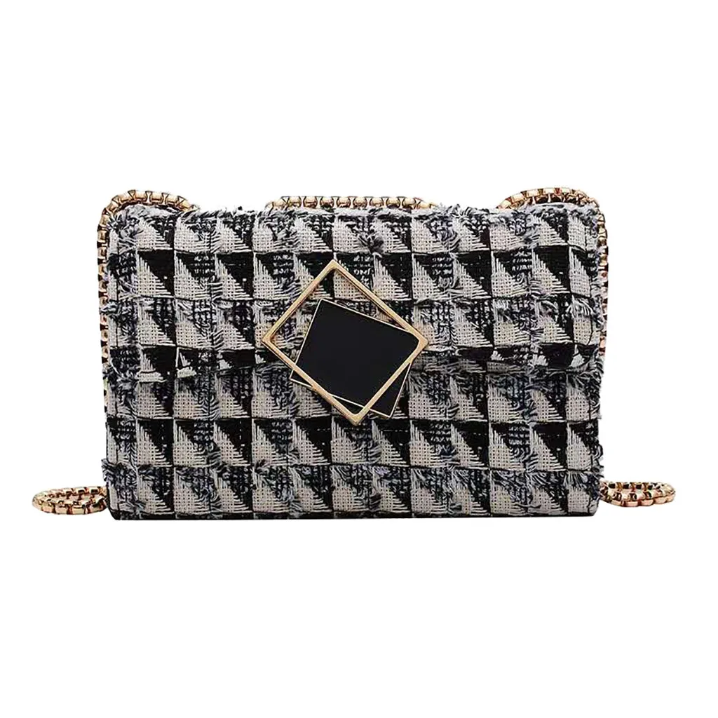 

Women wool Shoulder Bag Handbag plaid Buckle Harajuku Purse Patchwork Versatile Crossbody bag Phone Purses Coin bolsa feminina