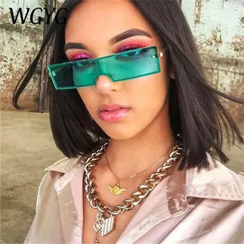 

Brand sexy female designer trend fashion rectangular sunglasses ladies fashion green red transparent lens retro glasses UV400