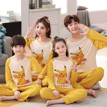 

Couples 100% Cotton Children Pajama Sets for Women Autumn Long Sleeve Cute Cartoon Sleepwear Men Homewear Pijama Mujer Clothes