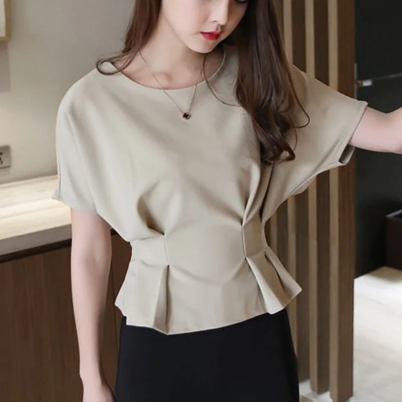 Blusas mujer de moda, женские топы, шорты, женские топы и блузки размера плюс, топы для женщин, одежда с оборками, одноцветные, с рукавами летучая мышь 0004