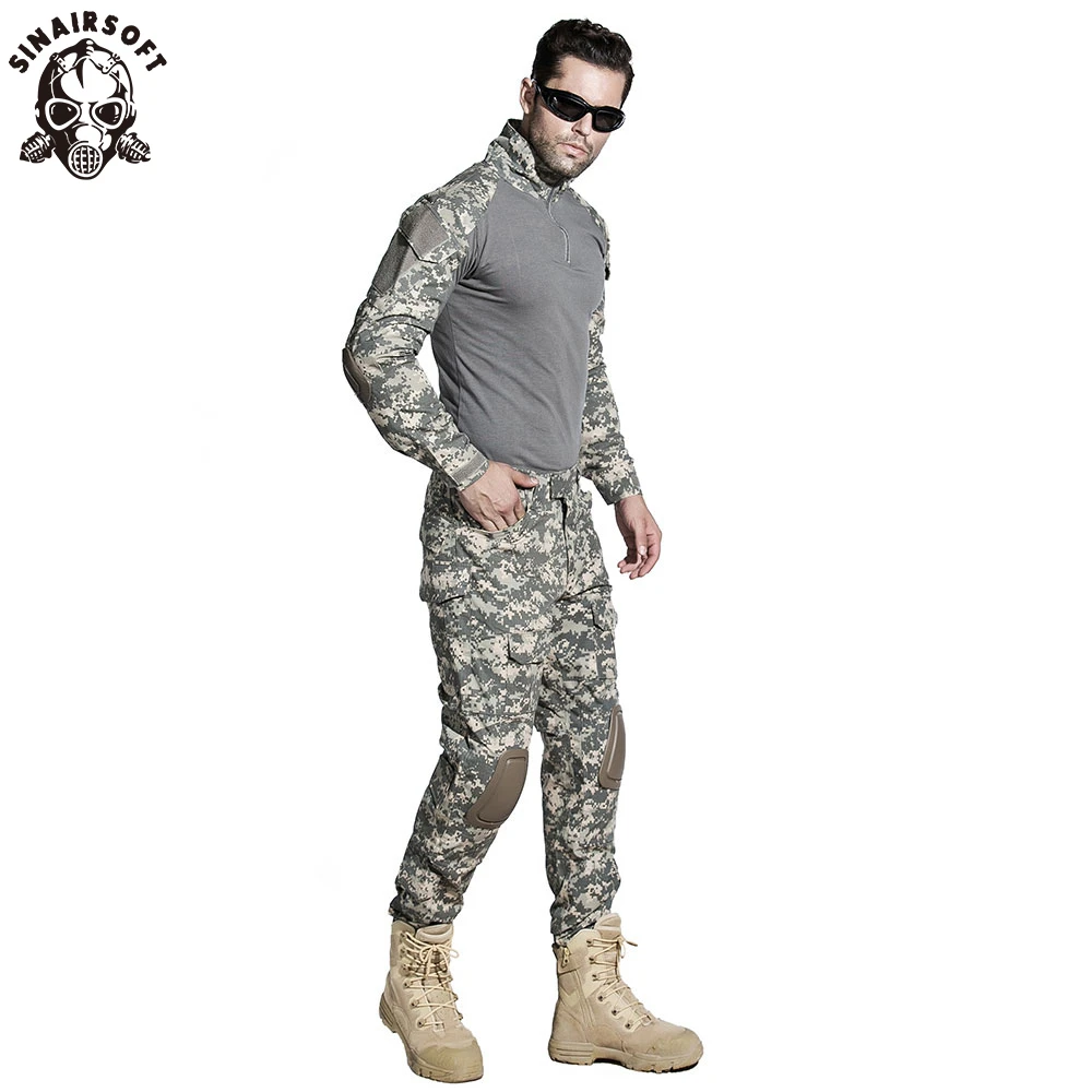 

SINAIRSOFT Military Tactical BDU Hunting Clothes ACU Uniform With Knee Pads Elbow Pads Army Combat Shirt T-shirt Pants