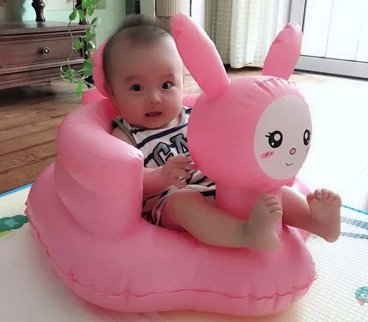 Pink Rabbit Kids Inflatable Bathroom Sofa Armchair Learn Portable Multifunctional Infant Safety Bath Seats Cartoon Dining Chair | Мать и
