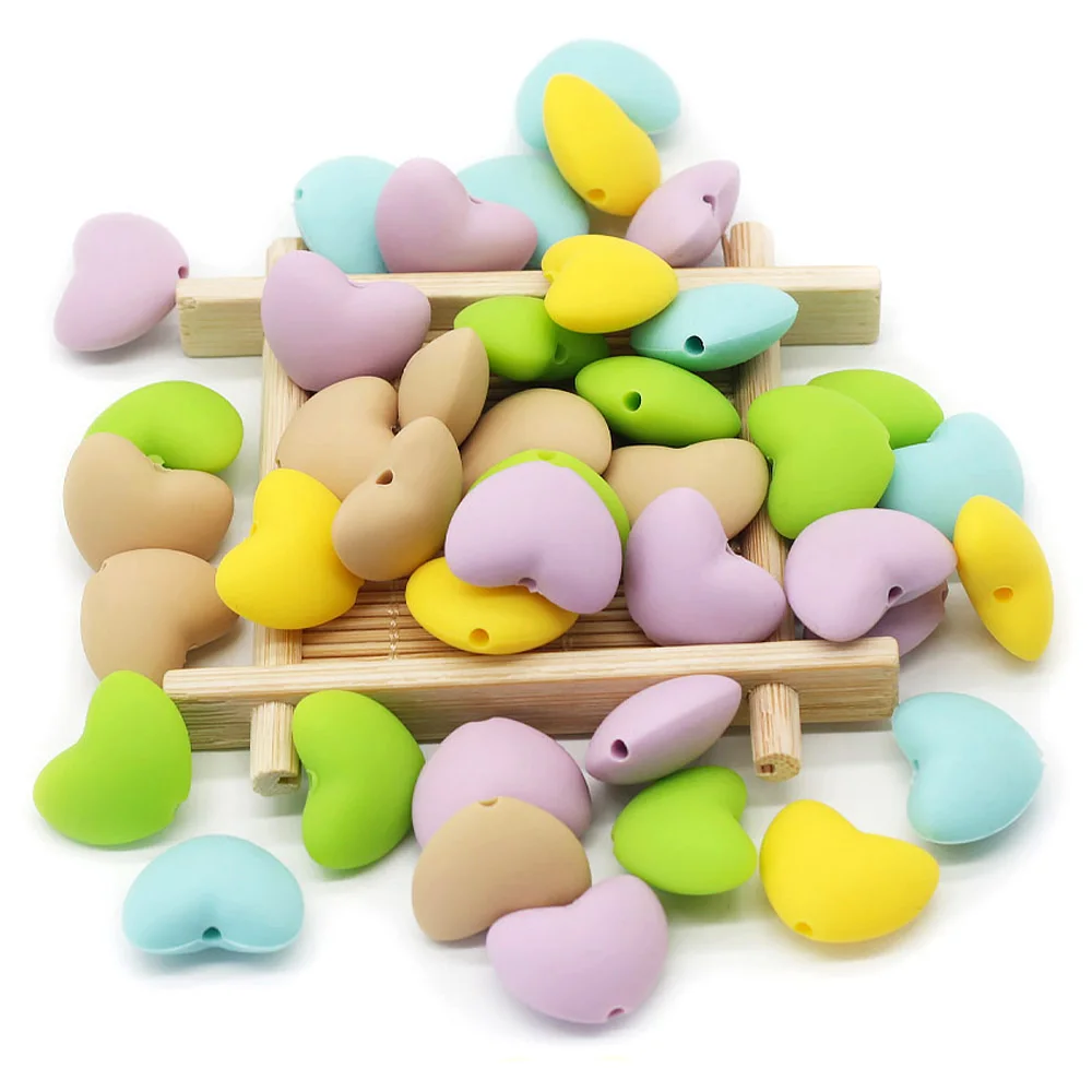 귀여운 아이디어 10pcs 하트 모양 실리콘 구슬 젖니가 남 씹는 구슬 DIY 젖꼭지 체인 장난감 액세서리 BPA 무료 용품