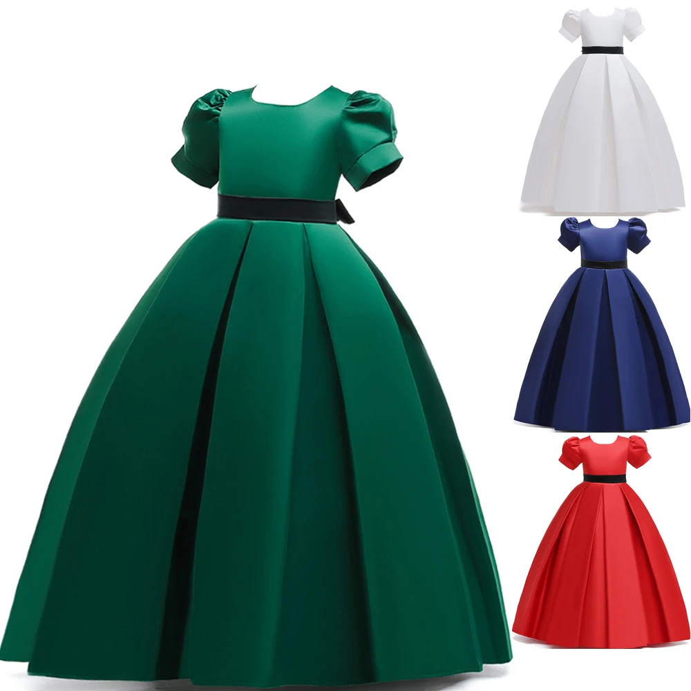 Red Navy Blue Satin Elegant Evening Kids Long Dresses for Girls 10 12 14 Years Prom Party Christmas White Dress Girl Wedding | Детская