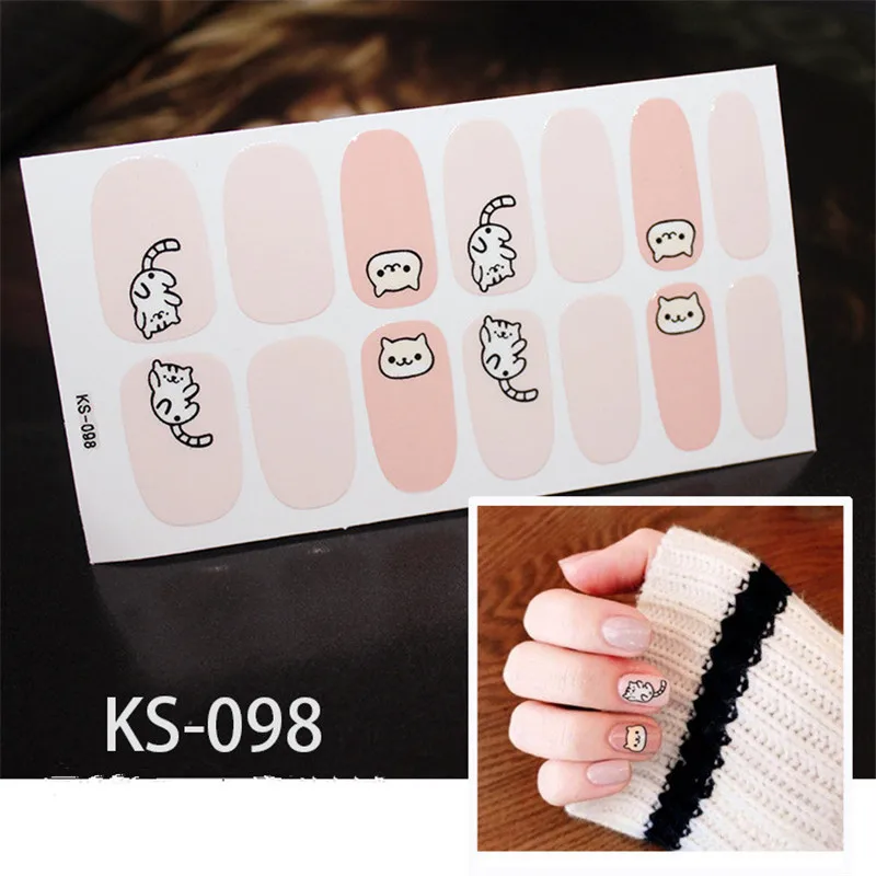 KS-098 14 насадок/листов, корейский стиль, красивые наклейки для ногтей, полное покрытие, накладки для ногтей, украшения, сделай сам, наклейки для ногтей - Цвет: KS-098
