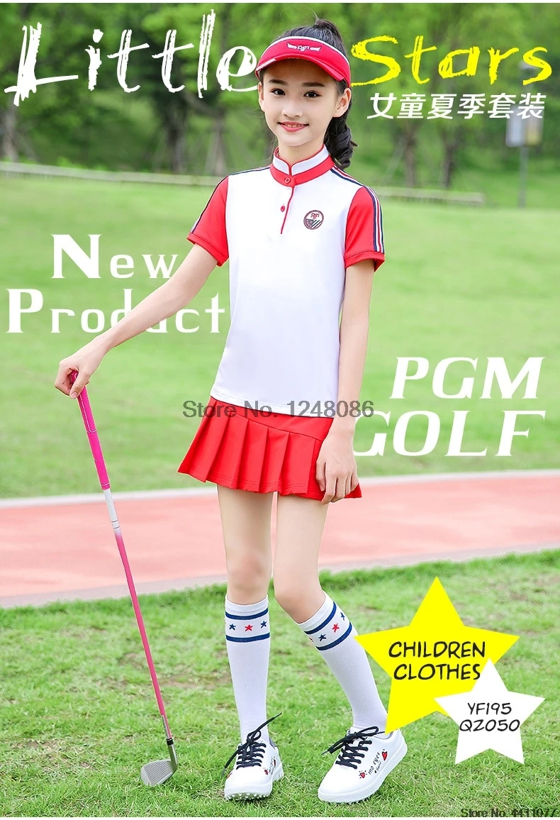 PGM быстросохнущие юбки для гольфа для девочек, комплект с футболкой с короткими рукавами юбка с высокой талией детская спортивная одежда для девочек для игры в теннис и бадминтон, D0787