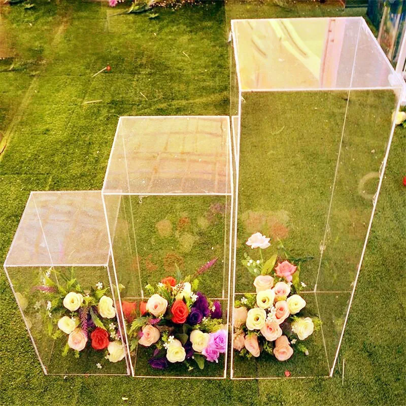 New Acrylic Wedding Flower Stand Aisle Crystal Clear Square Column