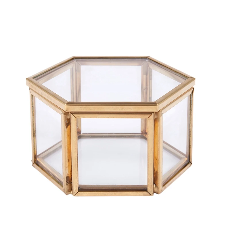 

Geometric Clear Glass Jewelry Box Jewelry Organizer Holder Tabletop Succulent Plants Container Home Jewelry Storage