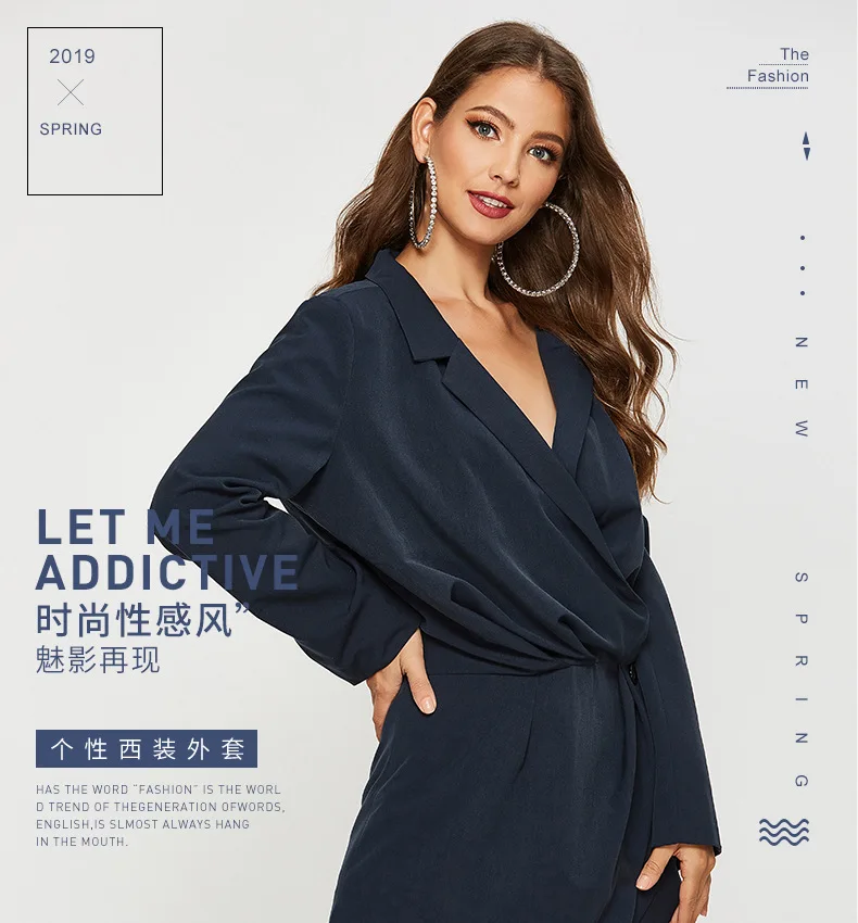 Early Autumn New Style Korean-style-Hugh Body V-neck Loose-Fit Dress Casual Long Sleeve Small Suit Coat Women's