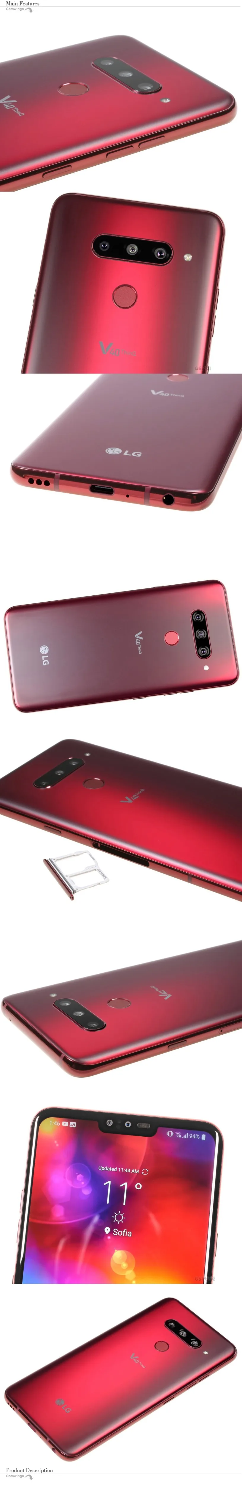 LG V40 ThinQ 6," 6 ГБ ОЗУ Android Восьмиядерный двойной фронтальный 3 тыловых камеры отпечатков пальцев Смартфон V405UA/V409N/V405EBW