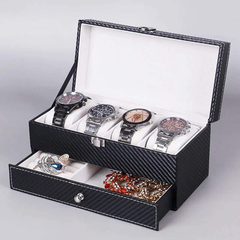 Double PU Leather Box 4 Plaid Watch Storage Box Storage and Display Box Jewelry Storage Box