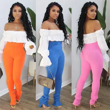 

Echoine Autumn Ruffle Sleeve Off Shoulder Sexy Crop Top and Knitted Sweater Pants 2 Piece Set Elegant Party Club Outfits 2020