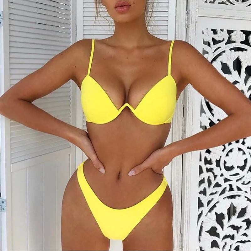 

Hirigin 4 Colors Sexy Push Up Brazilian Bikini Set For Women Bandage Bikini Set Swimsuit Triangle Swimwear Bathing Drop Shipping