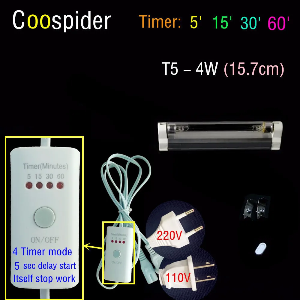 4w Timer wire T5 линейный бактерицидный кварцевый UVC светильник для стерилизации озона дезинфекция ультрафиолетовая трубка лампа для удаления пыли клещей 4 Вт 6 Вт 8 Вт - Мощность в ваттах: 4w Timer wire