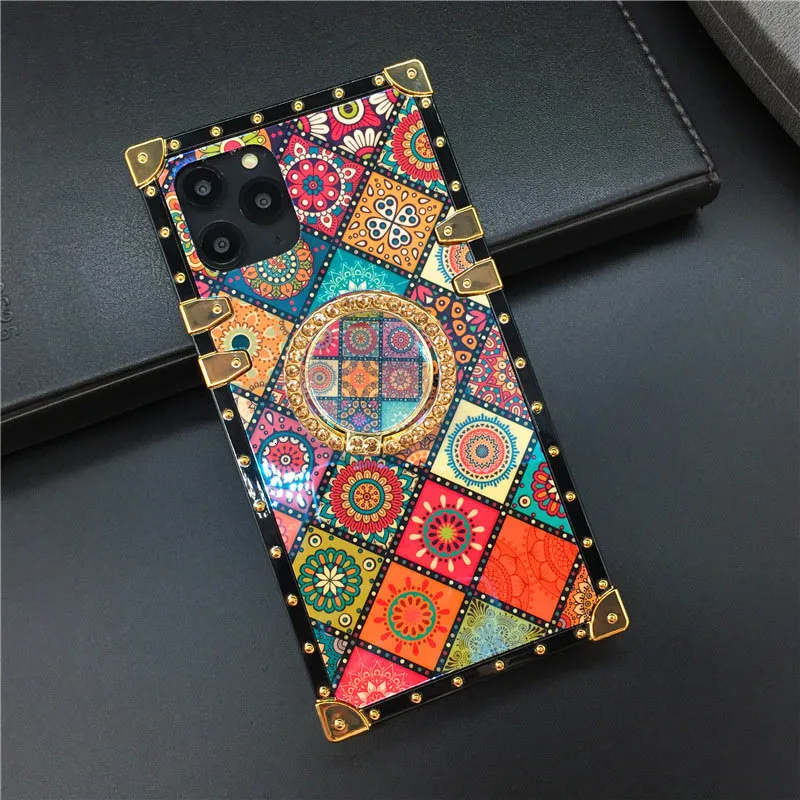 Роскошный брендовый винтажный цветочный чехол для телефона для iPhone 11 Pro X XS Max XR квадратный лазерный чехол для iPhone 11 Pro 7 8 6 6S Plus чехол s