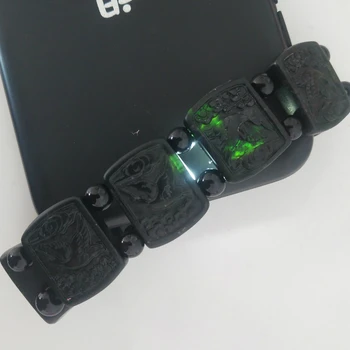 

NATURAL BLACK JADE RED-CROWNED CRANE ELASTIC BRACELET CHARM JEWELLERY FASHION ACCESSORIES HAND-CARVED MAN WOMAN AMULET