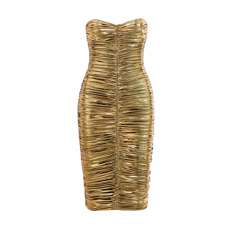 Новая мода элегантный шикарный золотой с открытыми плечами бандаж для женщин Рождественский наряд одежда Коктейльные Вечерние платья