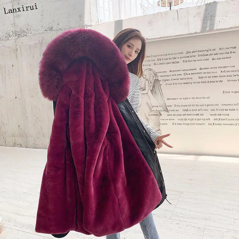 

Women Waterproof Parka fake Fur Coat Winter Jacket Women Environmental Raccoon Fox Fur Collar Hood Thick Liner Outerwear X-Long