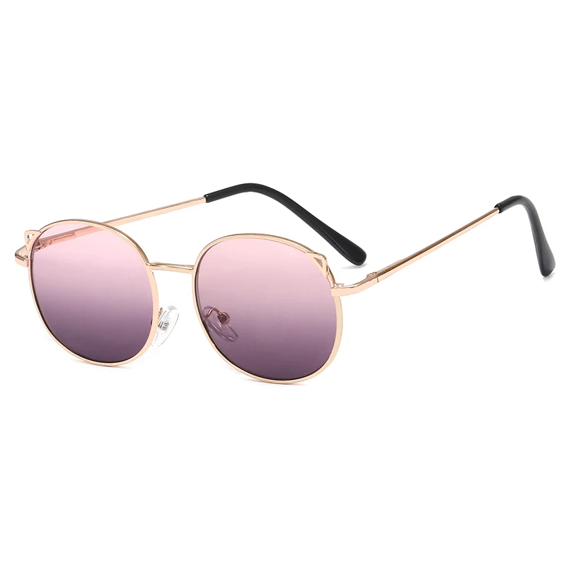 Металлические кошачьи ушки, детские солнцезащитные очки, милые детские очки, детские солнцезащитные очки для мальчиков и девочек, брендовые Винтажные Солнцезащитные очки UV400, Okulary - Цвет линз: PinkGray