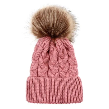 

Autumn Winter New Style Baby Hat Hemp Flower Yarn Baby Hair Ball Knit Cap Wool Cap Hat With Big Balls New Arrival