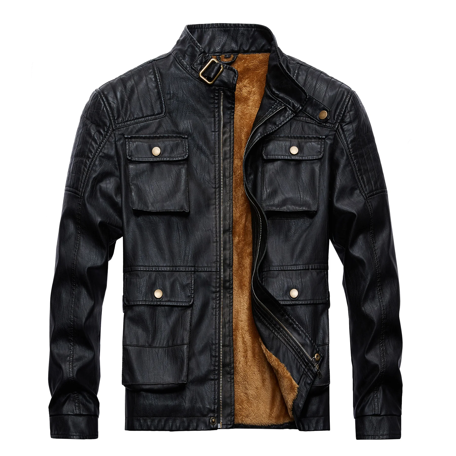 Leather Jacket Men Motorcycle Men PU Outerwear High Quality Faux Fur Jacket Fleece Winter Warm Zipper Male Coat veste homme