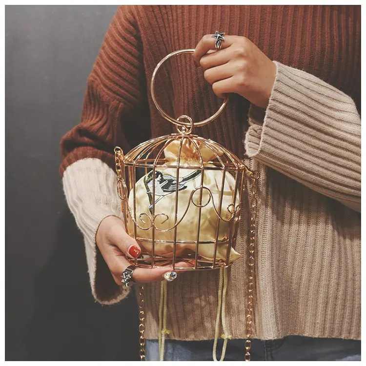 Retro Ethnic Style Bird Cage Bag Women's Clutch Metal Hollow Gold Handle  Handbags Wedding Party Evening Bag Chain Shoulder Bag - AliExpress