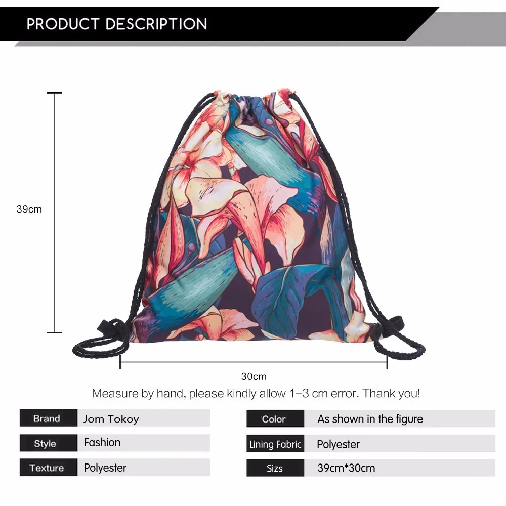 Новый Модный женский рюкзак с цветком в виде листьев, 3D печать, для путешествий, софтбэк, женская сумка со шнурком, сумка, мужские рюкзаки