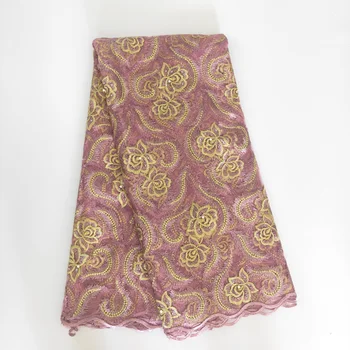 

Pink Floral African Lace Fabric For Women Dress 2019 High quality French Tull Embroidered Mesh Lace Fabric With Beads 5Yards