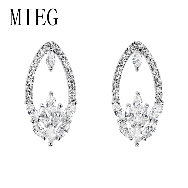 

MIEG Brand Top Quality Cubic Zirconia CZ Zircon Crystal Oval Stud Earrings in White Gold Color