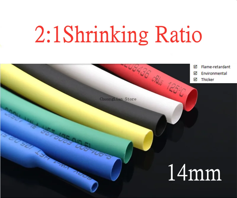 

1M Heat Shrink Tube 14mm Diameter Insulated Polyolefin 2:1 Shrinkage Ratio Wire Wrap Connector Line Repair 600V Cable Sleeve