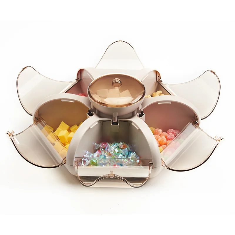 

1pc Transparent Press Type Lotus Fruit Box Living Room Fruit Tray Snack Compartment Storage Case