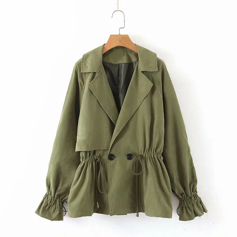 

WT499 European Autumn Design Two Buttons Deco Drawstring Long Sleeve Casual Jacket Outwear Tops